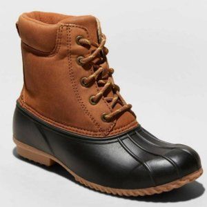 Amaya Winter Boots Brown Faux Leather Lace Up